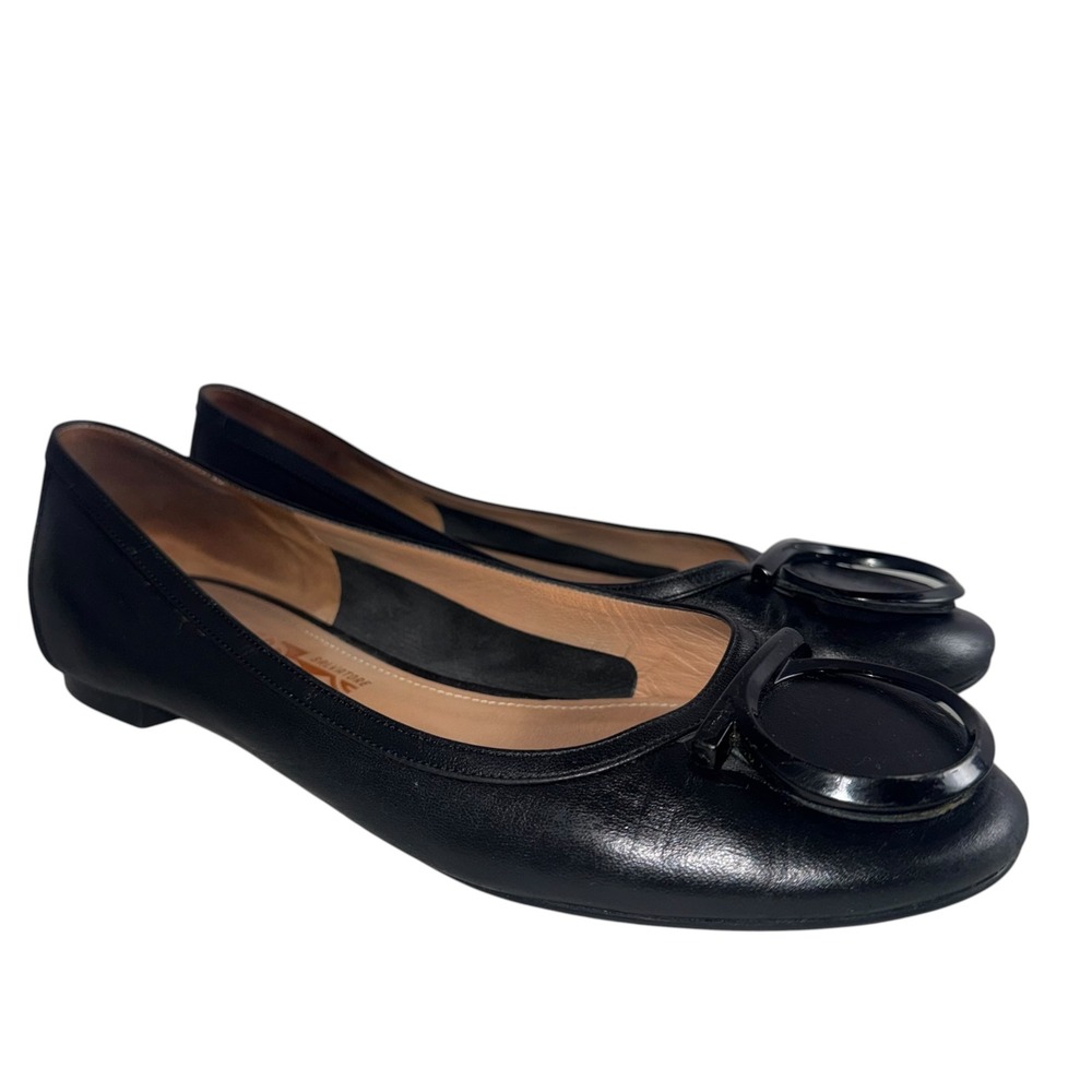 Salvatore Ferragamo Womens Black Leather Gancini Ballet Flats Size 9 B Italy